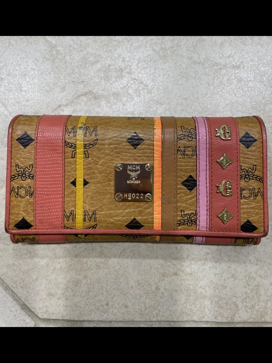 MCM Handbags - MCM Cognac Logo Stripe Continental Wallet - Pink Accent